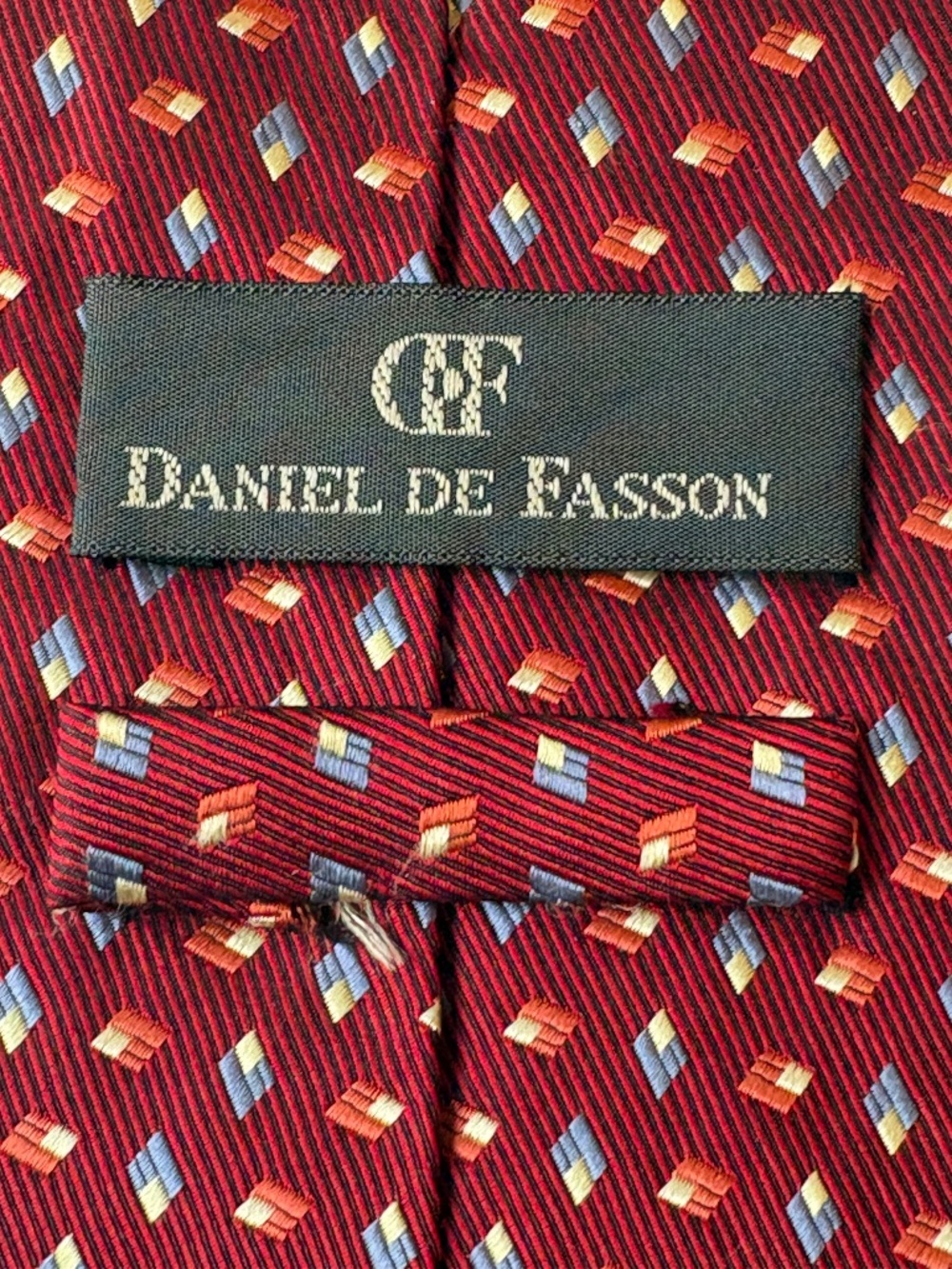 Daniel De Fasson Vintage Silk Necktie Burgundy Geometric